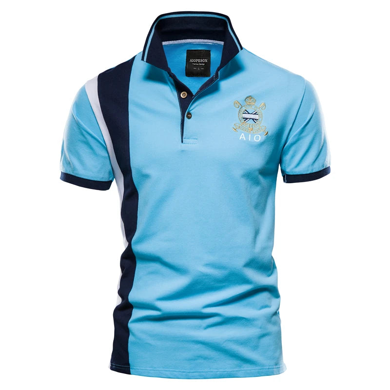 Men’s 100% Cotton Embroidered Polo Shirt – Short-Sleeve Patchwork Design