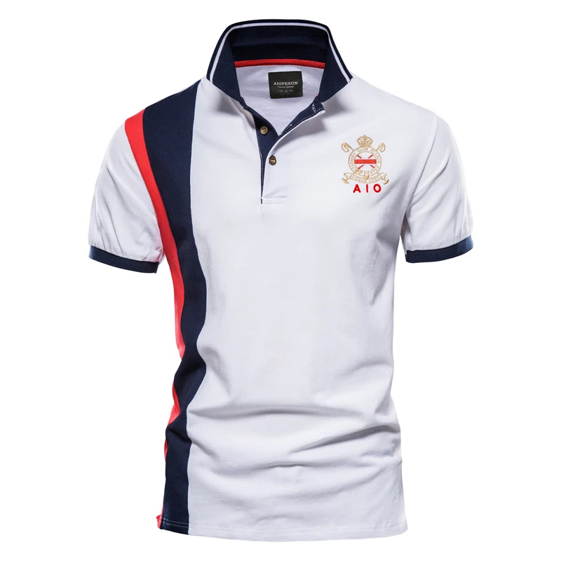 Men’s 100% Cotton Embroidered Polo Shirt – Short-Sleeve Patchwork Design