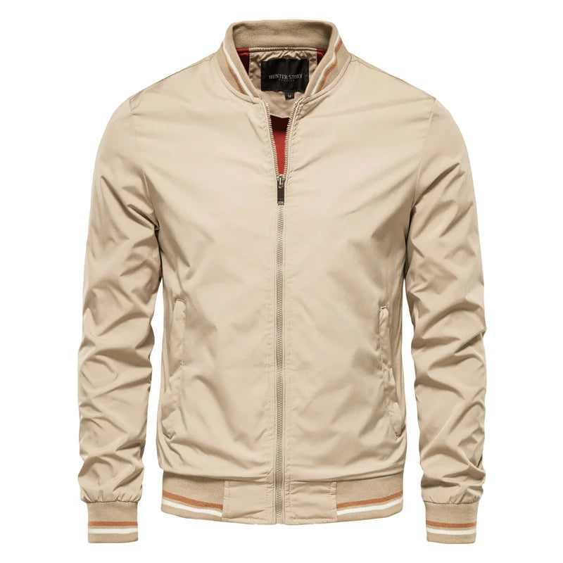 Men’s Solid Color Bomber Jacket – Casual Slim Fit Baseball Style