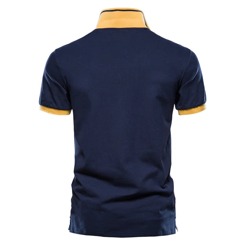 Men’s 100% Cotton Embroidered Polo Shirt – Short-Sleeve Patchwork Design