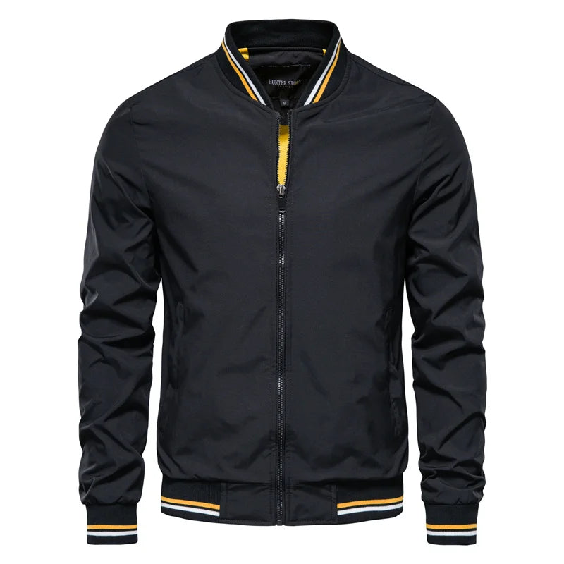 Men’s Solid Color Bomber Jacket – Casual Slim Fit Baseball Style