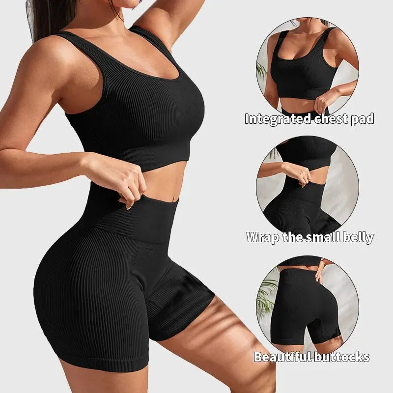 Seamless Ribbed Set – Crop Tank & High-Waist Shorts