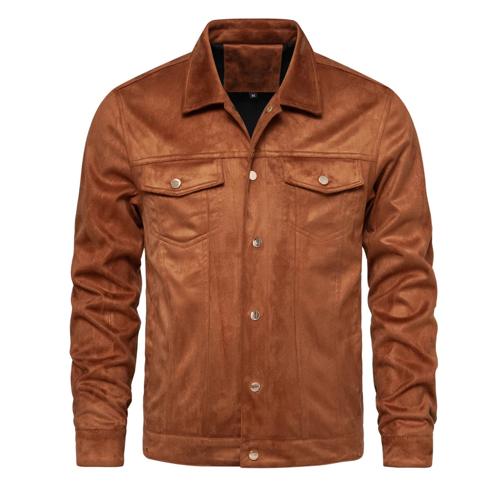 Men’s Suede Leather Jacket – Autumn Winter Luxury Casual Turn-Down Collar