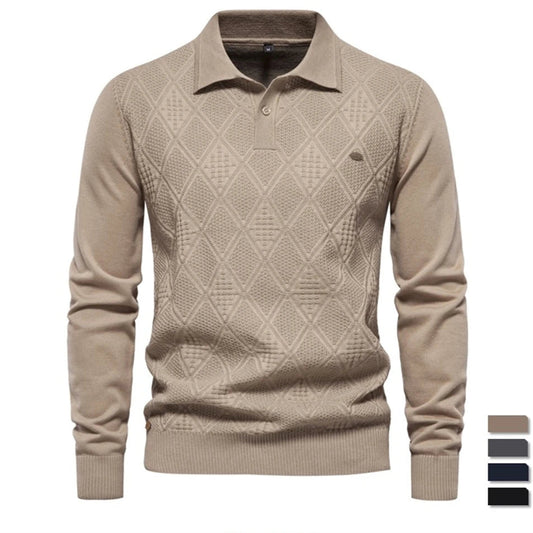 Men’s Cotton Polo Neck Sweater – High-Quality Knit Pullover