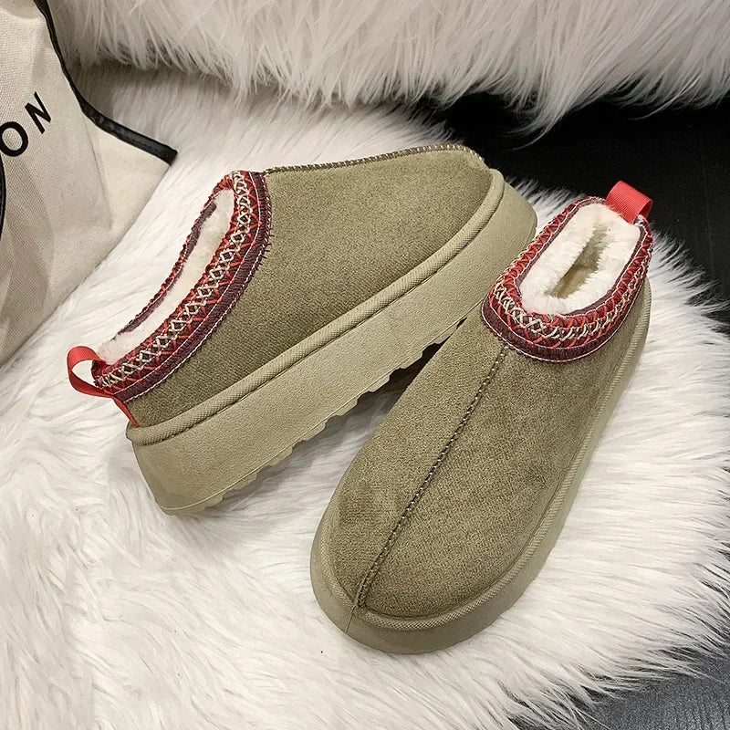 Women’s Cashmere Snow Boots – Warm Winter Half Slippers with Thick Soles