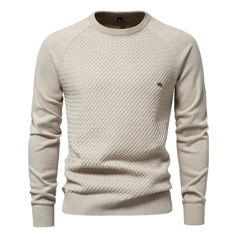 Men's Crew Neck Geometric Knit Sweater - Cotton Casual Business Pullover