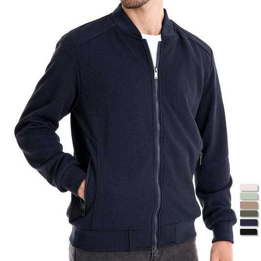 Men’s Waffle Fleece-Lined Bomber Jacket – Warm Zipper Pocket Outerwear