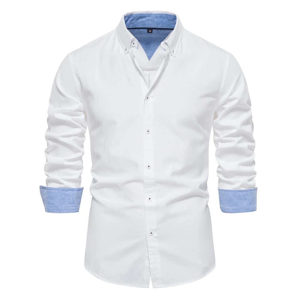 Men’s Cotton Blend Oxford Shirt – Long Sleeve Business Casual