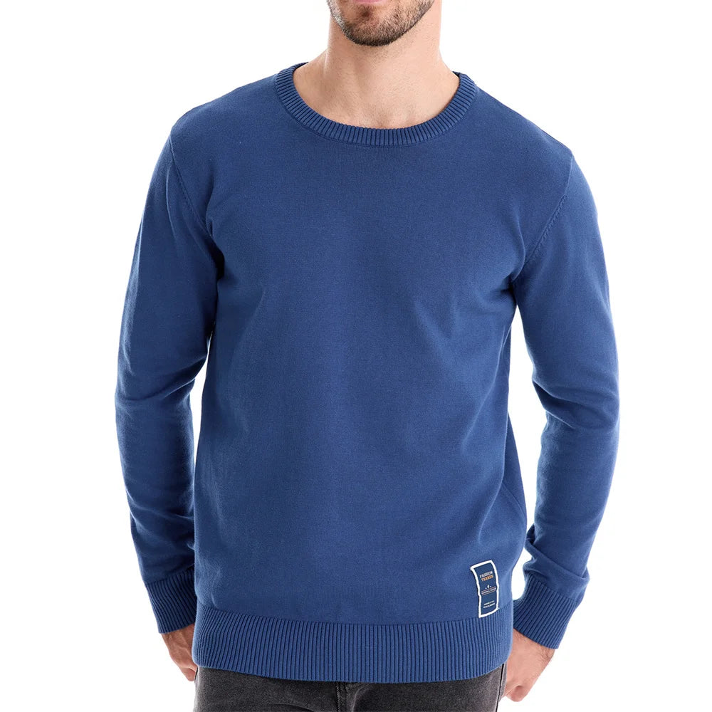 Men’s Solid Cotton Crew Neck Knitted Pullover Sweater – Classic Casual Knit