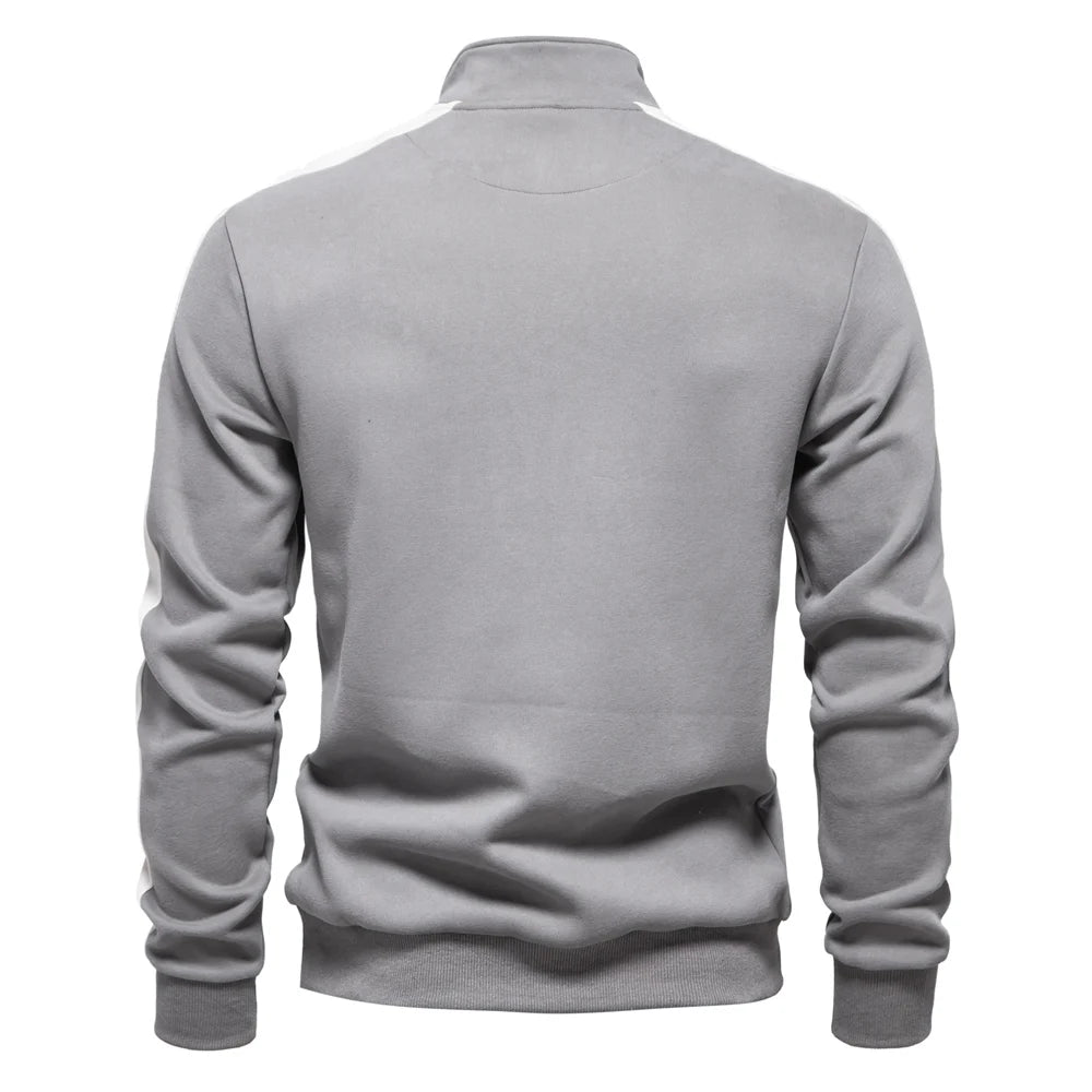 Mens Patchwork Quarter Zip Cotton-blend Sweatshirts Lightweight Casual Sport Pullover Sweatshirt for Men