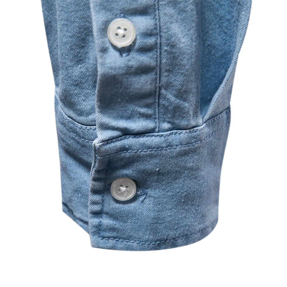 Men’s Autumn Denim Shirt – Slim Fit Cotton-Elastic Double Pocket