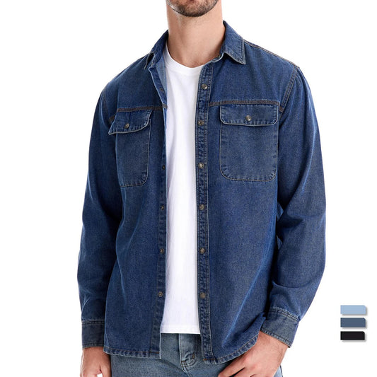 Men’s 100% Cotton Denim Shirt – Long Sleeve Casual Western Style