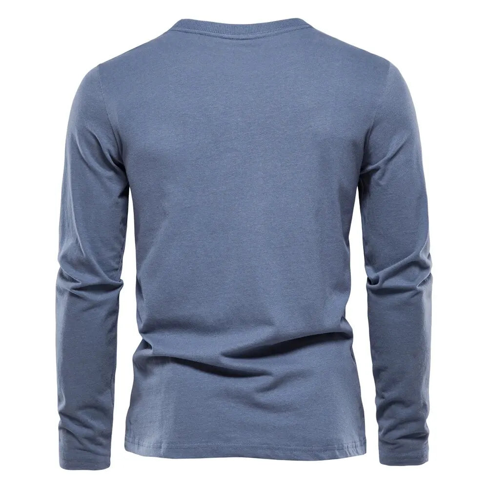 Men’s 100% Cotton Long Sleeve T-Shirt – Solid Casual Spring Classic