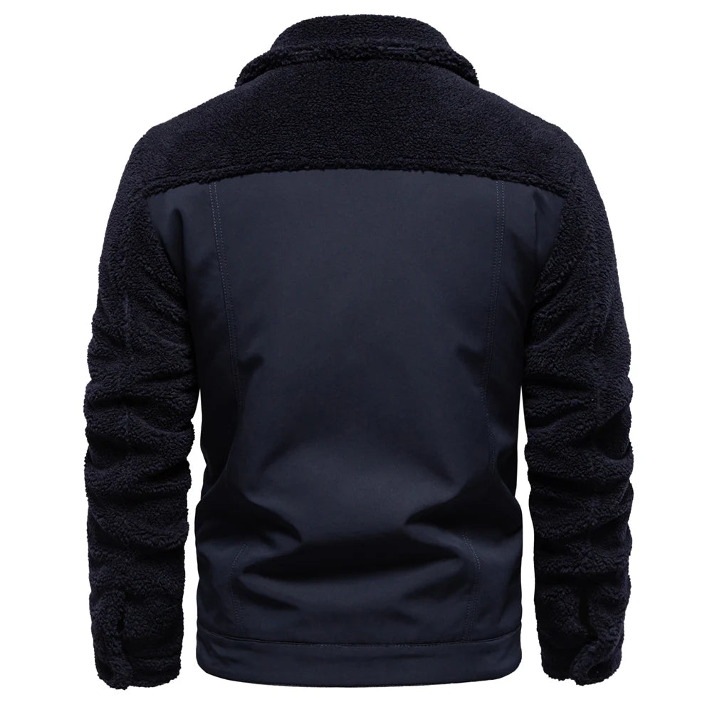 Men’s Sherpa Fleece Jacket – Warm Patchwork Fur Collar