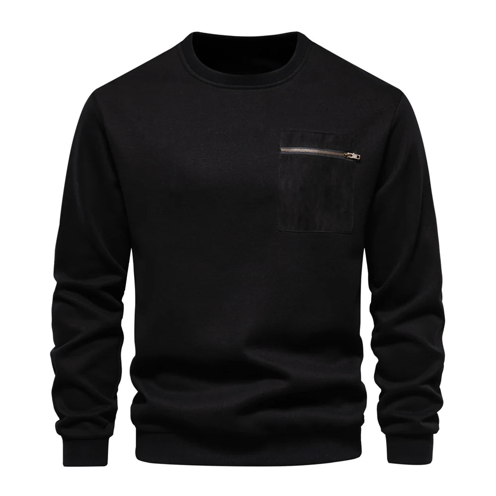 Men’s Cotton Sweatshirt – Zipper Pocket Casual Sport Pullover