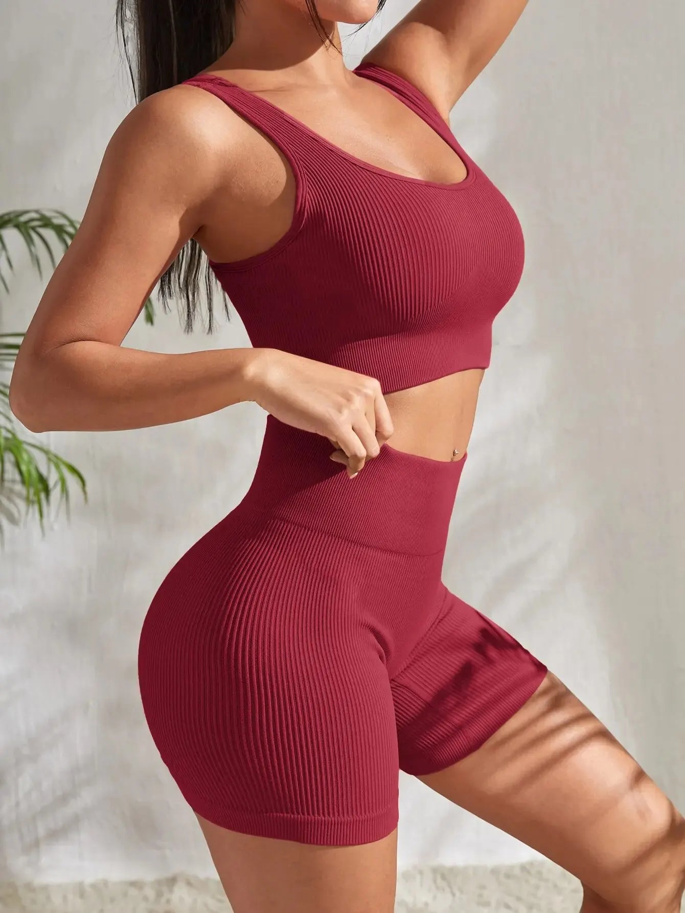 Seamless Ribbed Set – Crop Tank & High-Waist Shorts