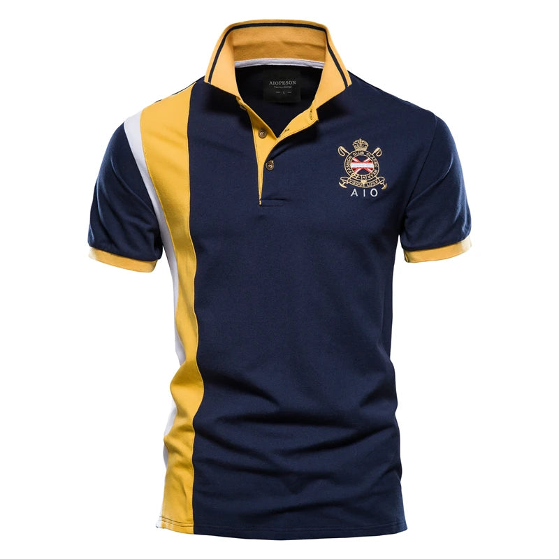 Men’s 100% Cotton Embroidered Polo Shirt – Short-Sleeve Patchwork Design