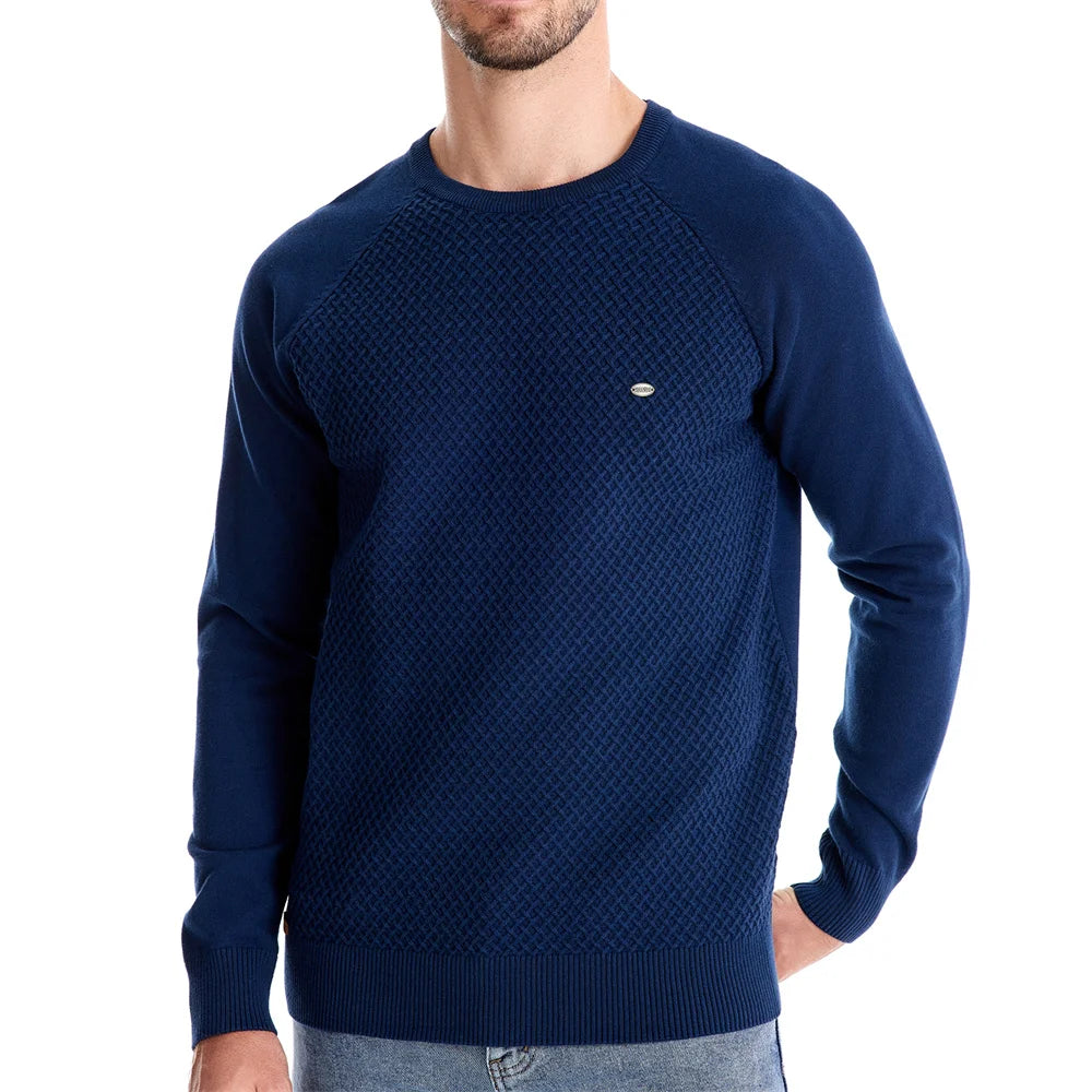 Men's Crew Neck Geometric Knit Sweater - Cotton Casual Business Pullover