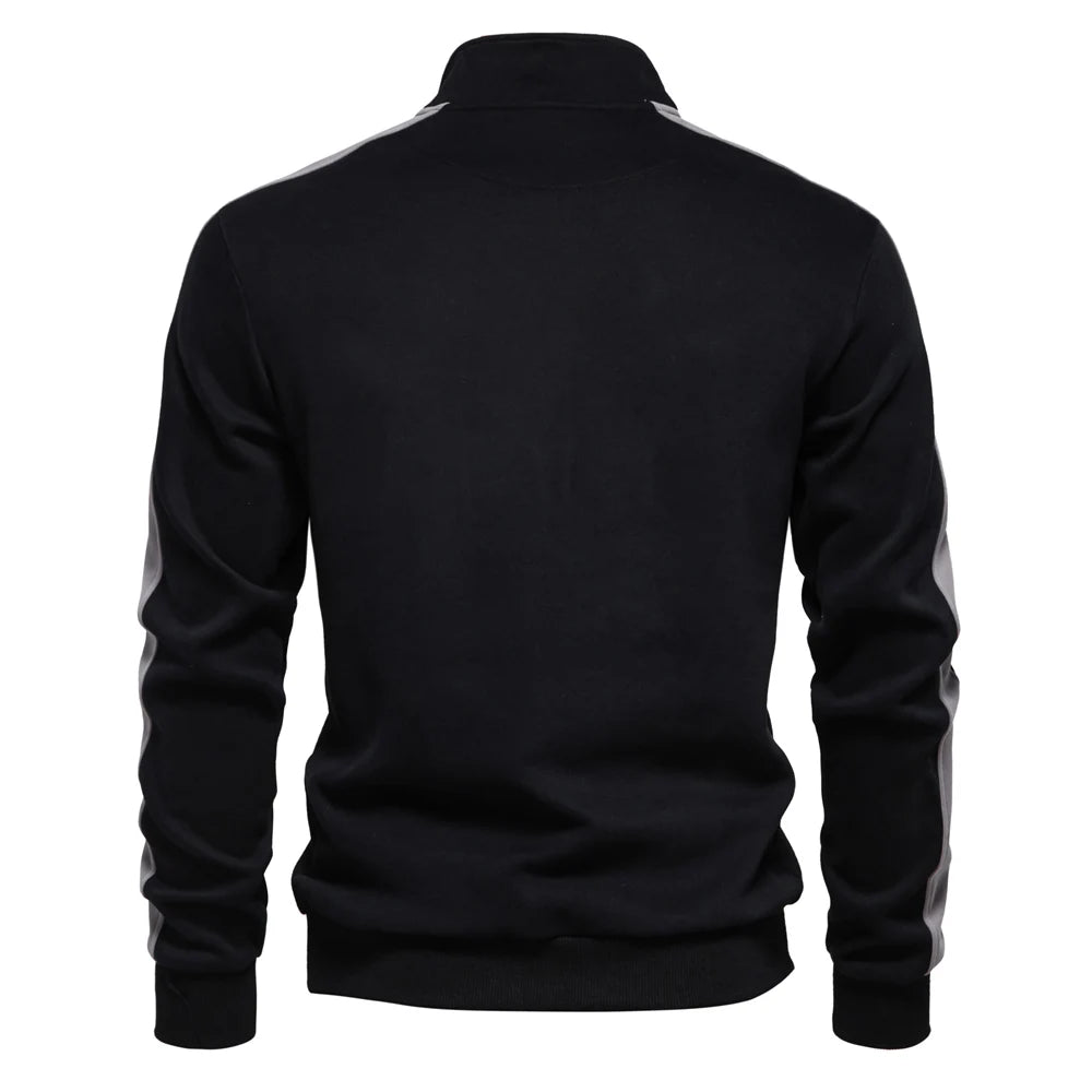 Mens Patchwork Quarter Zip Cotton-blend Sweatshirts Lightweight Casual Sport Pullover Sweatshirt for Men