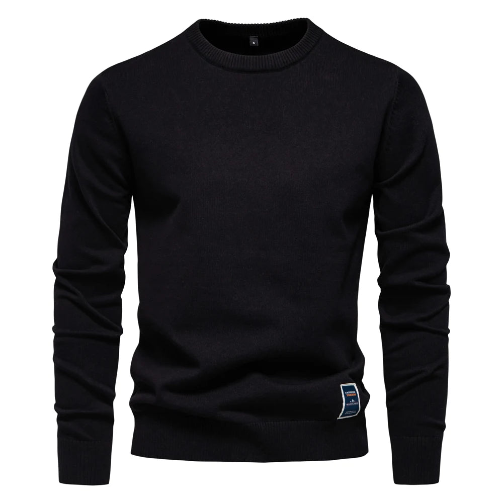 Men’s Solid Cotton Crew Neck Knitted Pullover Sweater – Classic Casual Knit