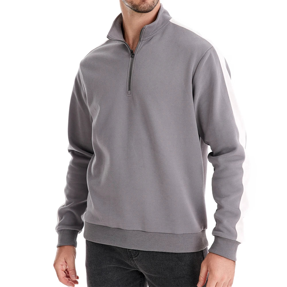 Mens Patchwork Quarter Zip Cotton-blend Sweatshirts Lightweight Casual Sport Pullover Sweatshirt for Men