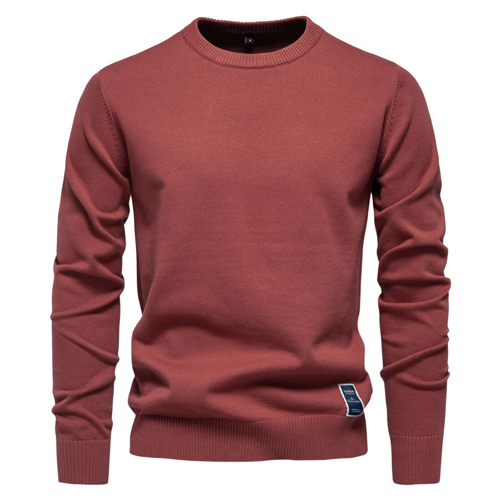 Men’s Solid Cotton Crew Neck Knitted Pullover Sweater – Classic Casual Knit