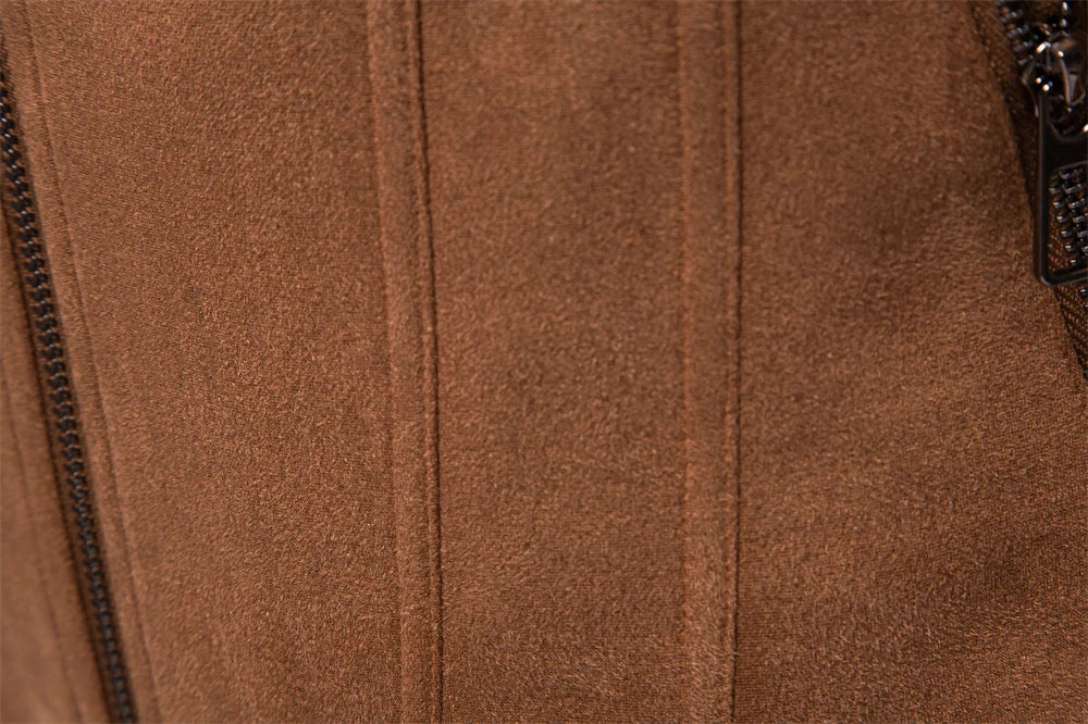 Men’s Brown Suede Faux Leather Jacket – Classic Trucker Style