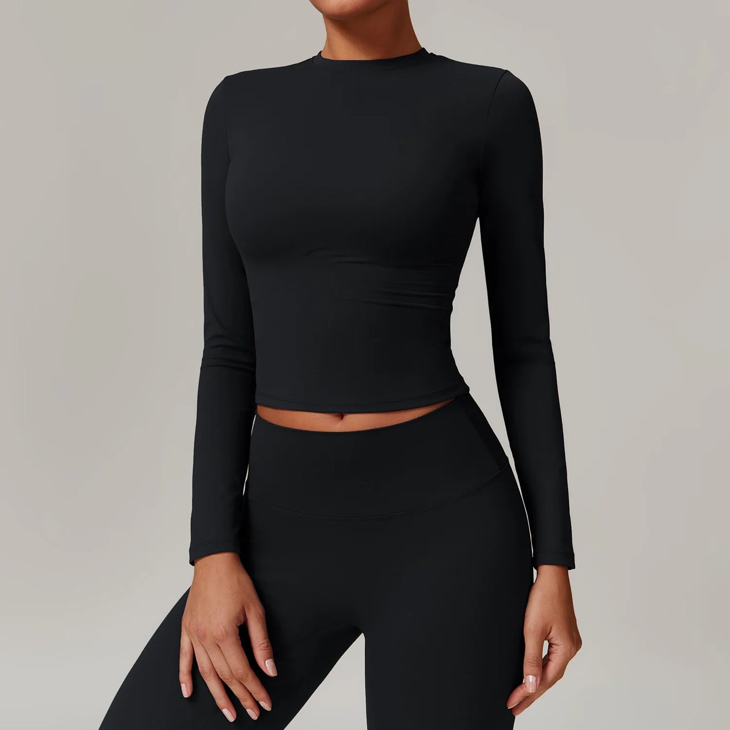 Women's Long-Sleeve Crop Top – Breathable & High Elasticity