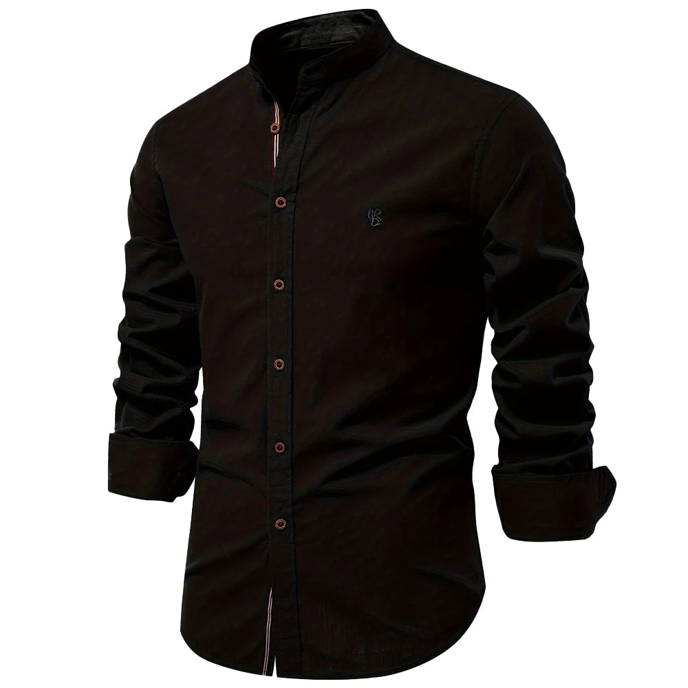 Men's 100% Cotton Solid Color Shirt - Long Sleeve Casual Spring Wear