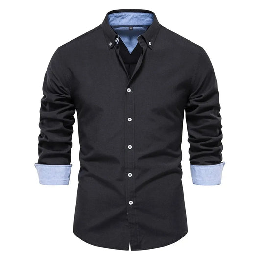 Men’s Cotton Blend Oxford Shirt – Long Sleeve Business Casual