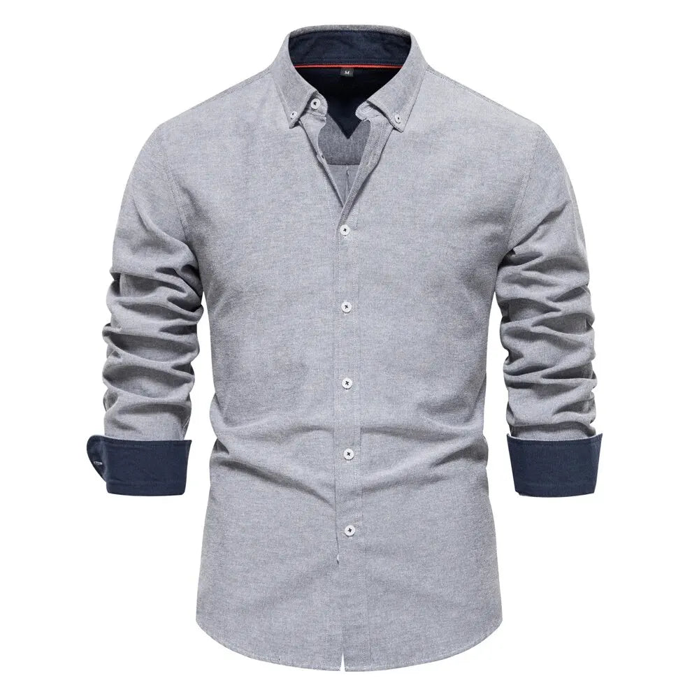 Men’s Cotton Blend Oxford Shirt – Long Sleeve Business Casual