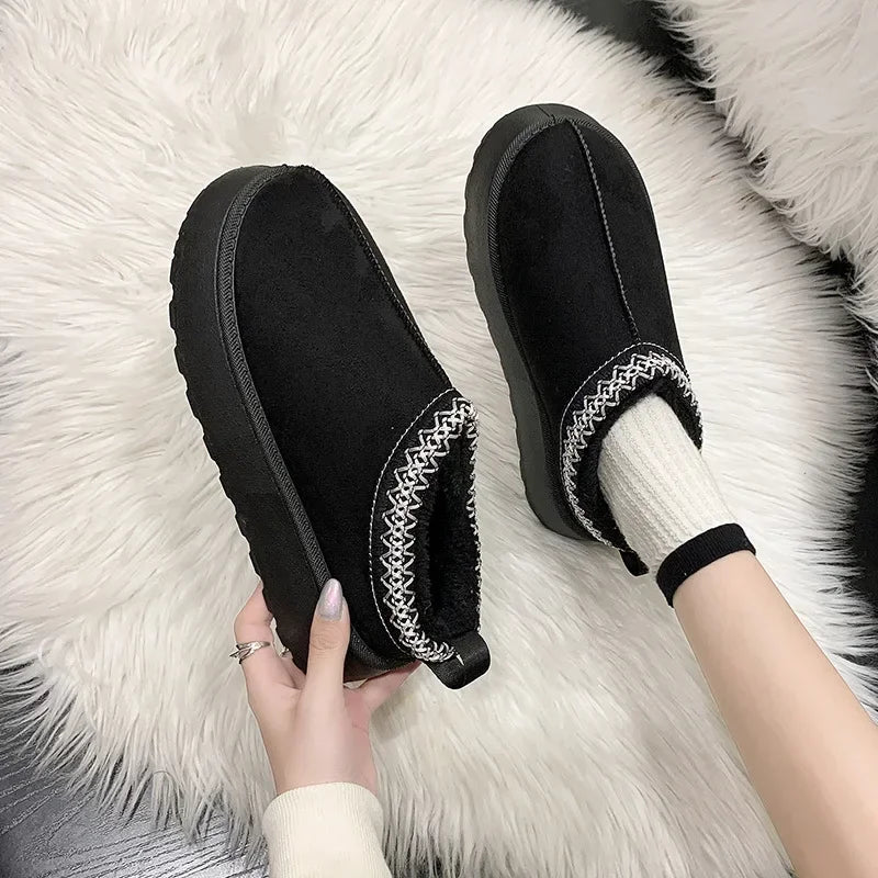 Women’s Cashmere Snow Boots – Warm Winter Half Slippers with Thick Soles