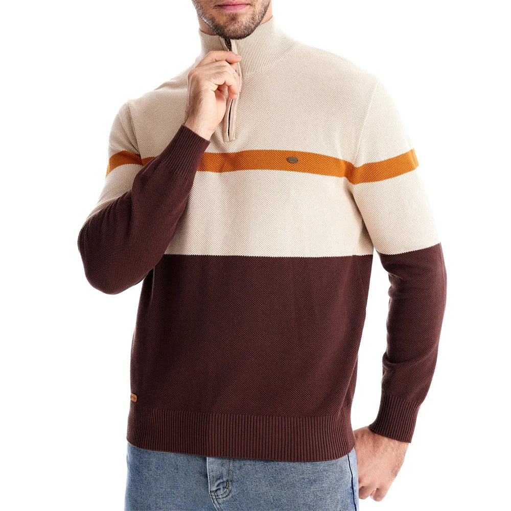 Men's High-Quality Cotton Mock Neck Sweater – Zipper Pullover for Autumn & Winter