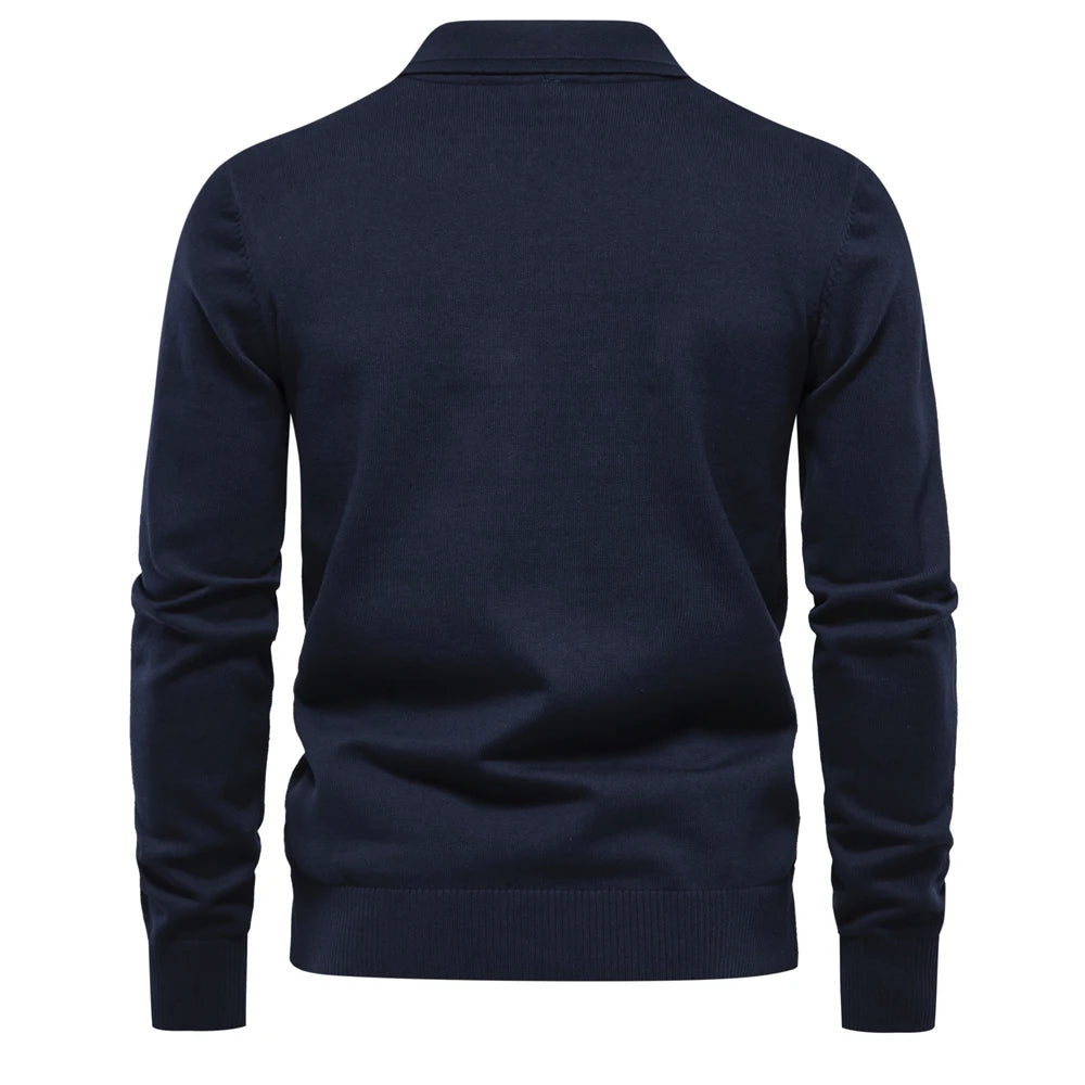 Men’s Cotton Polo Neck Sweater – High-Quality Knit Pullover