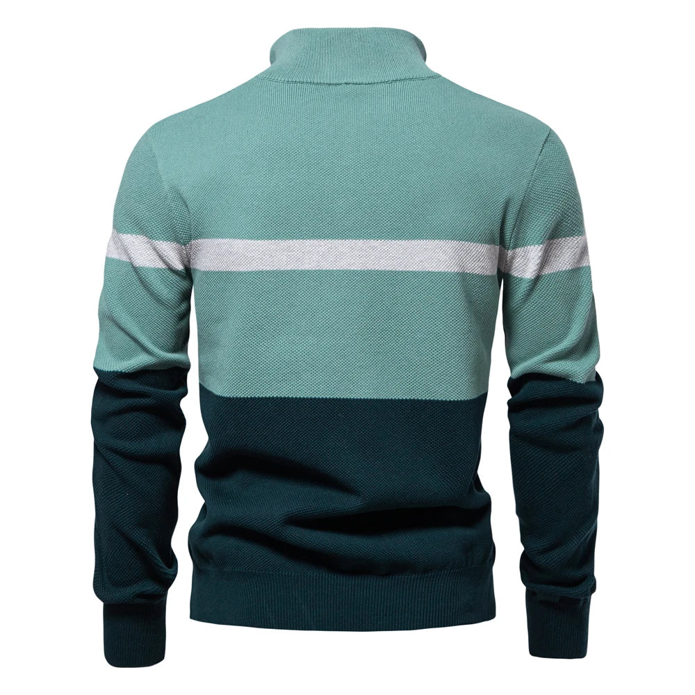 Men's High-Quality Cotton Mock Neck Sweater – Zipper Pullover for Autumn & Winter