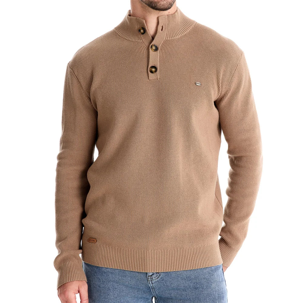 Men’s Cotton Mock Neck Button-Up Sweater