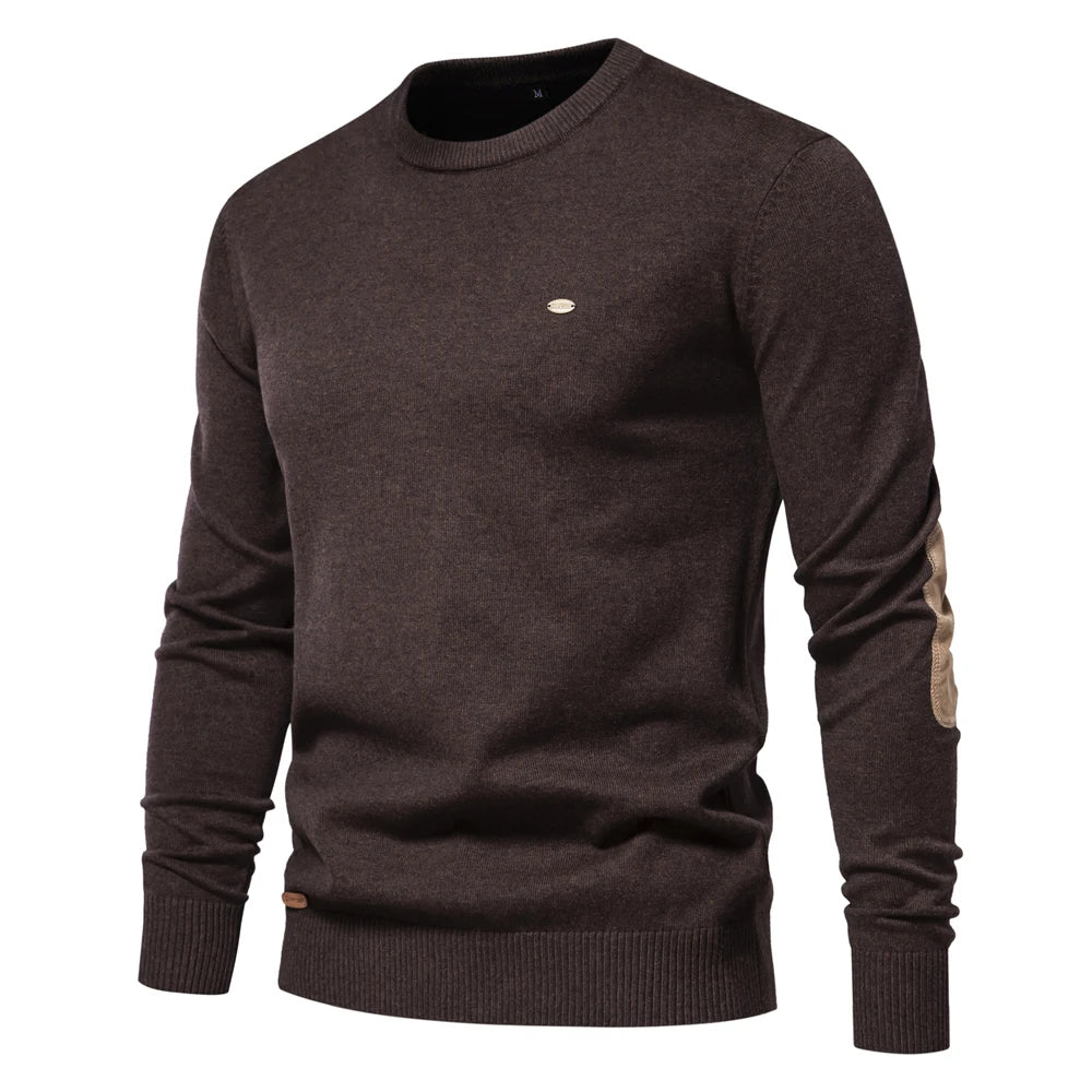 Men’s Autumn Cotton Sweater – O-Neck Patchwork Sleeve Pullover