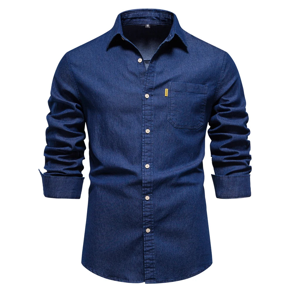 Men's Cotton Denim Shirt – Casual Long Sleeve