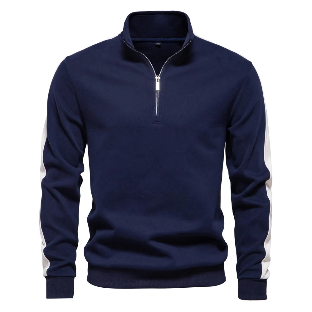 Mens Patchwork Quarter Zip Cotton-blend Sweatshirts Lightweight Casual Sport Pullover Sweatshirt for Men