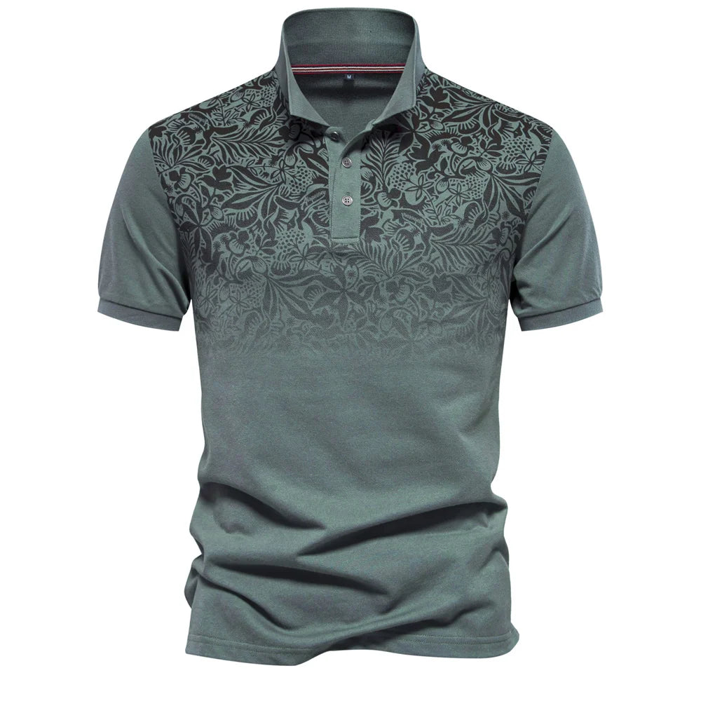 Men’s Gradient Printed Cotton Blend Polo Shirt – Summer Short Sleeve