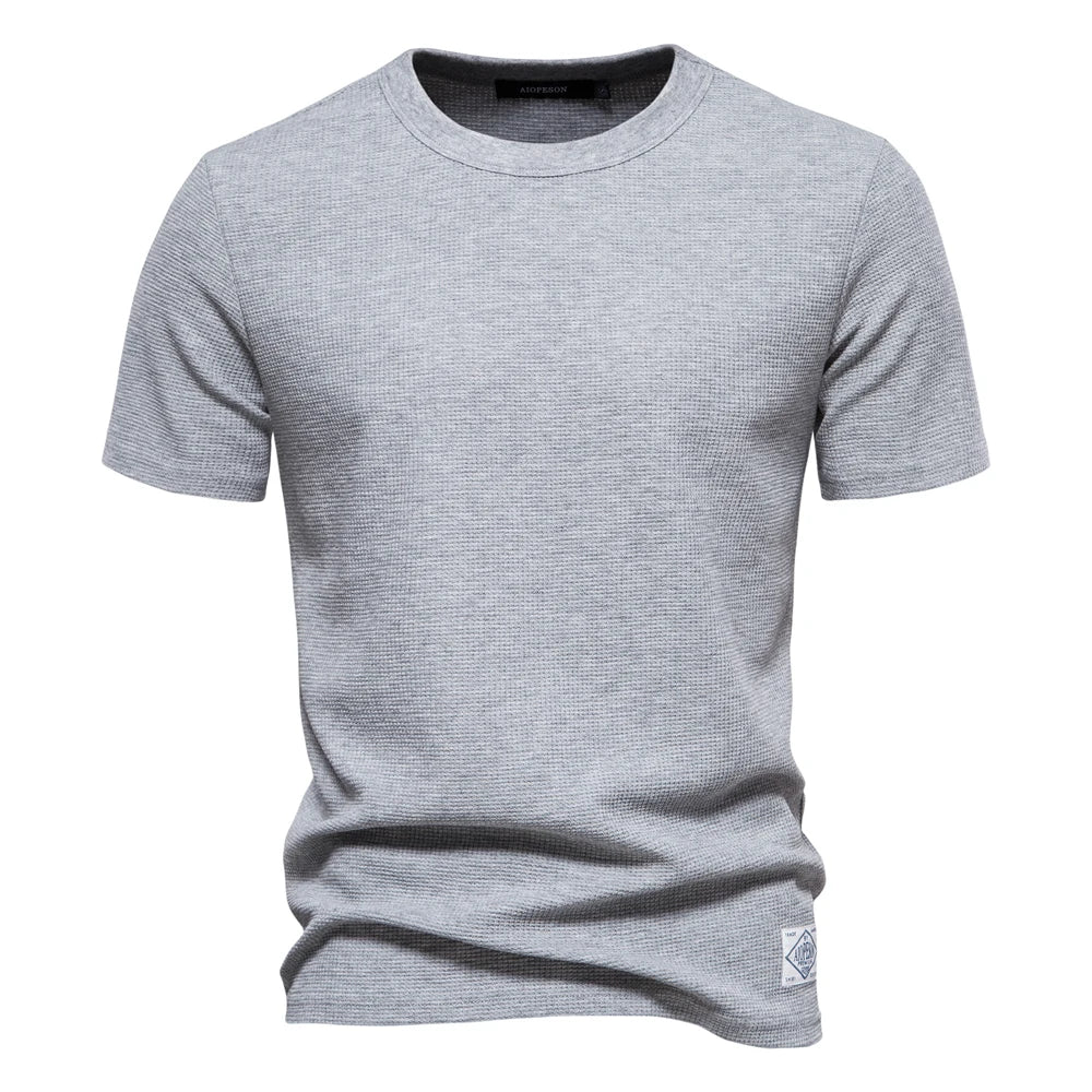 Men's Solid Color Waffle T-Shirt – Casual Short-Sleeve Travel Wear