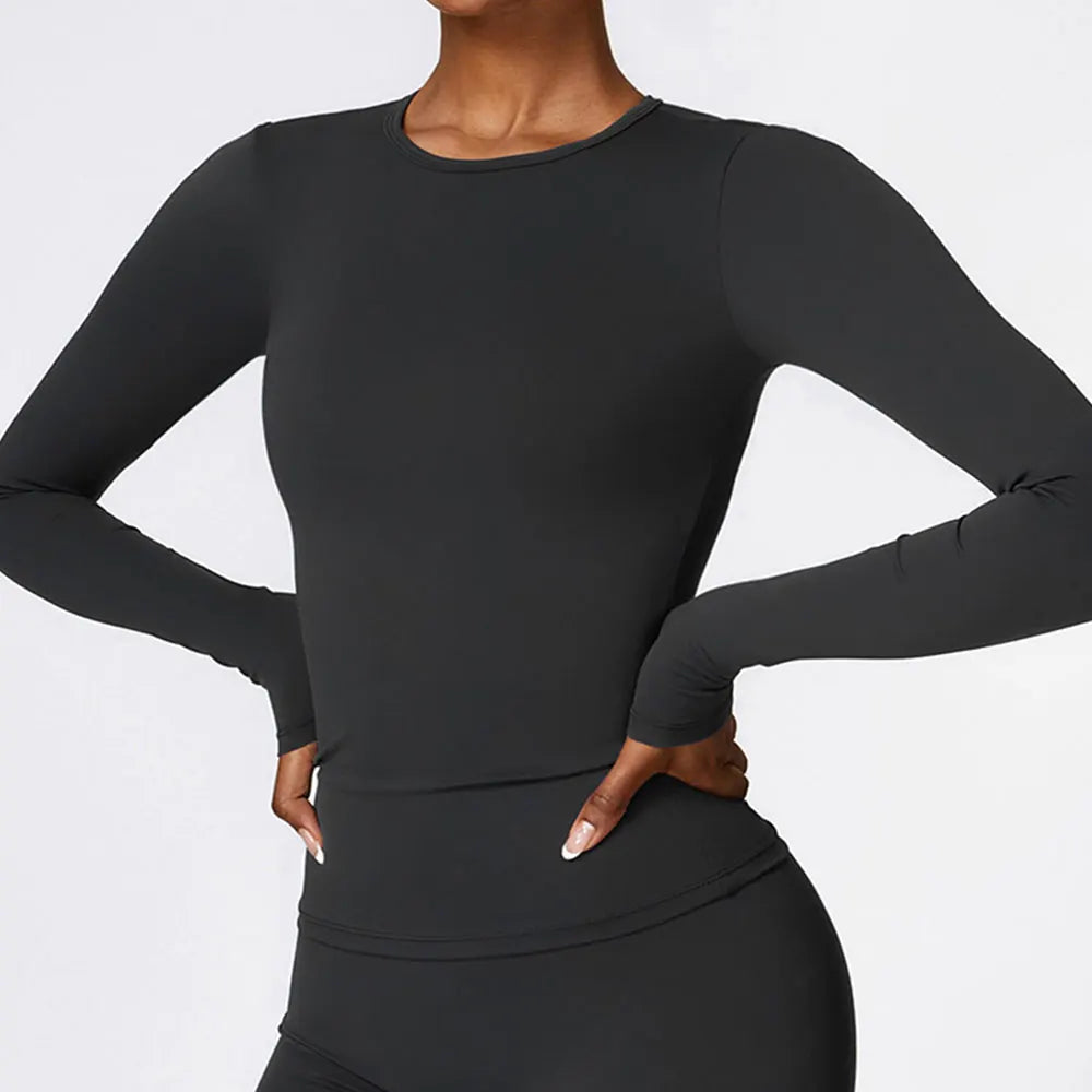 Women's Seamless Long-Sleeve Crop Top – Stretchy & Supportive