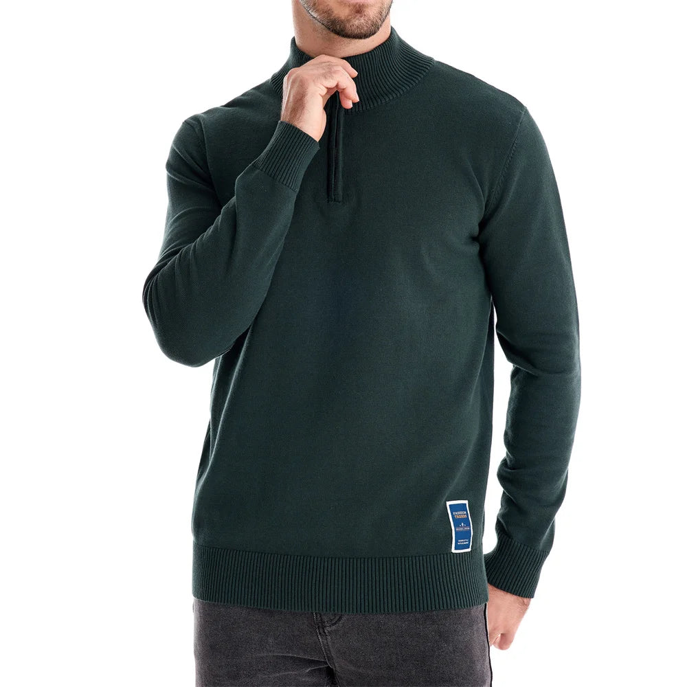 Men’s Quarter-Zip Cotton Sweater – Mock Neck Casual Knit Pullover