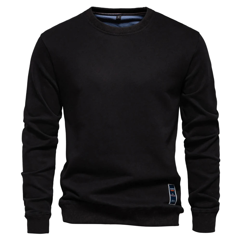 Men's Solid Crew Neck Sweatshirt - Cotton-Blend Casual Pullover