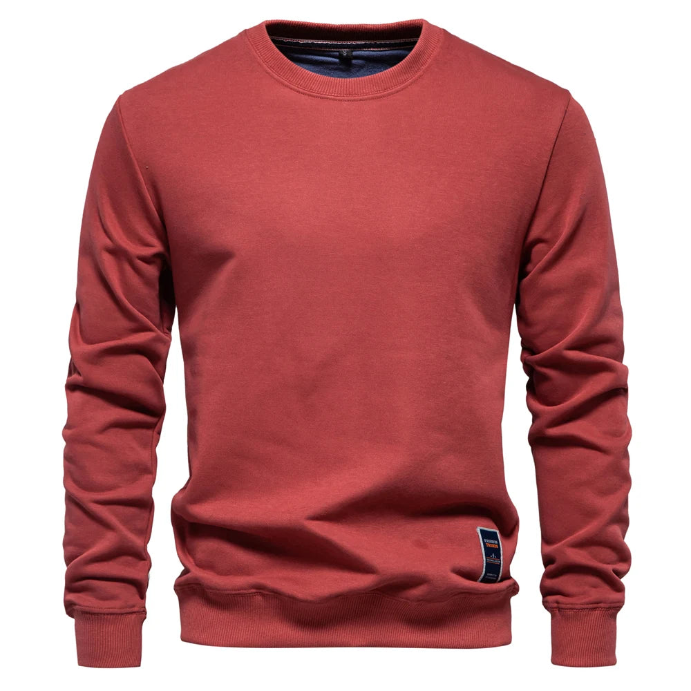 Men's Solid Crew Neck Sweatshirt - Cotton-Blend Casual Pullover