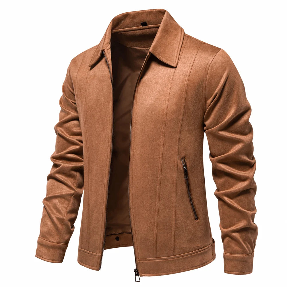 Men’s Brown Suede Faux Leather Jacket – Classic Trucker Style