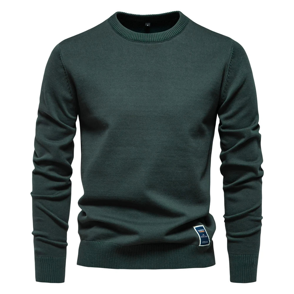 Men’s Solid Cotton Crew Neck Knitted Pullover Sweater – Classic Casual Knit