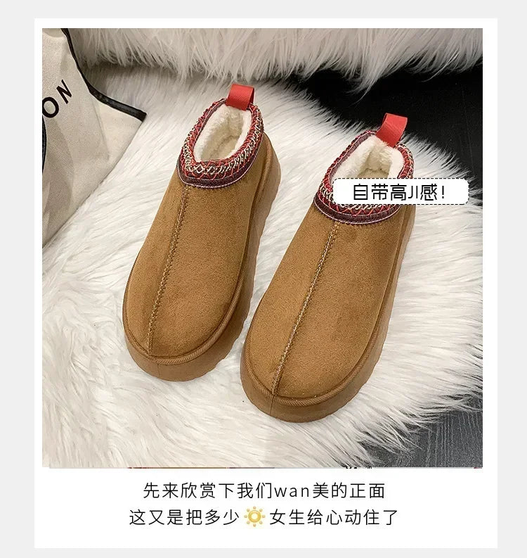 Women’s Cashmere Snow Boots – Warm Winter Half Slippers with Thick Soles