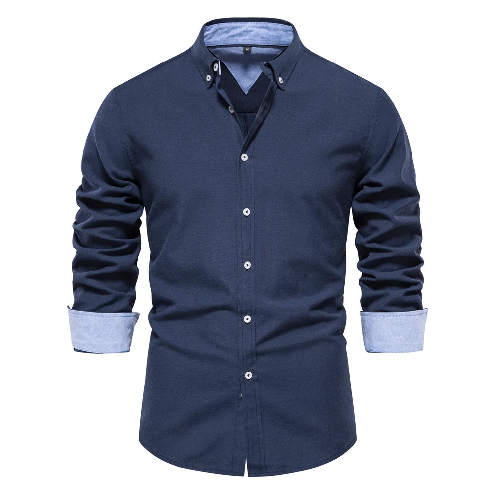 Men’s Cotton Blend Oxford Shirt – Long Sleeve Business Casual