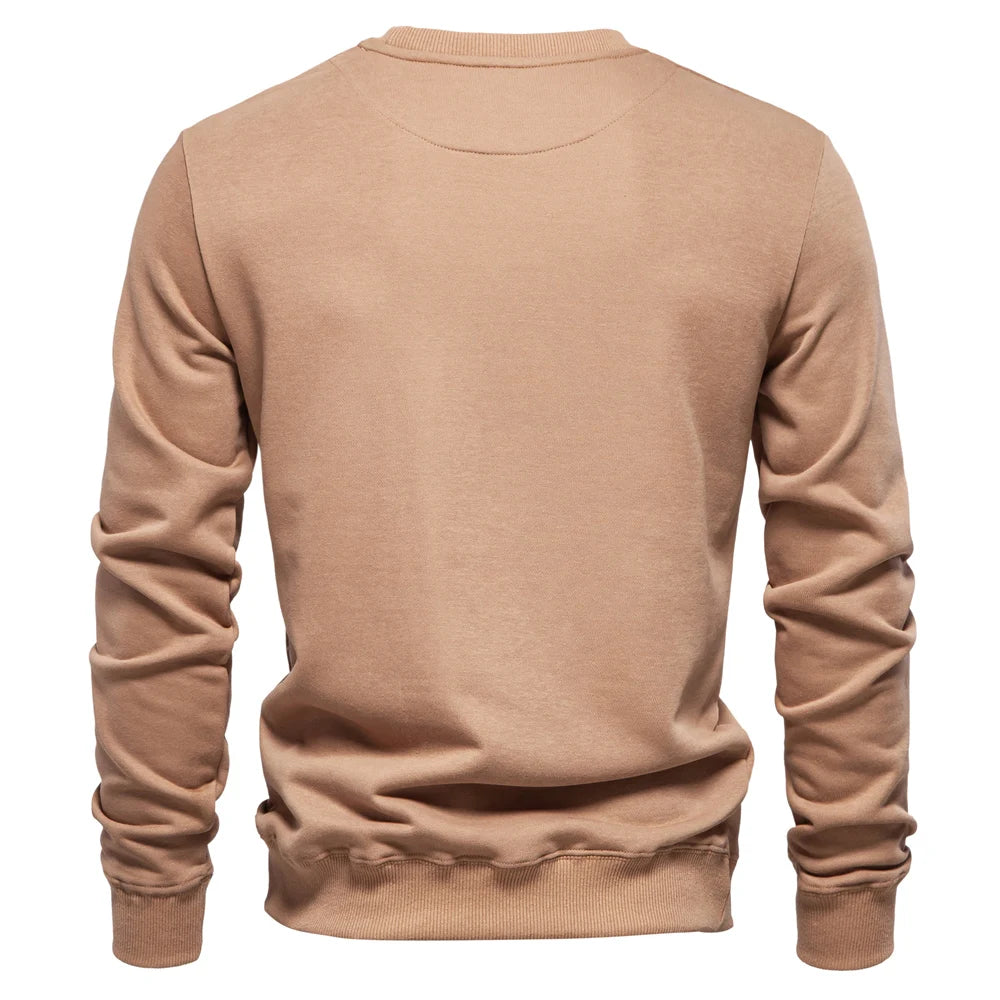 Men's Solid Crew Neck Sweatshirt - Cotton-Blend Casual Pullover